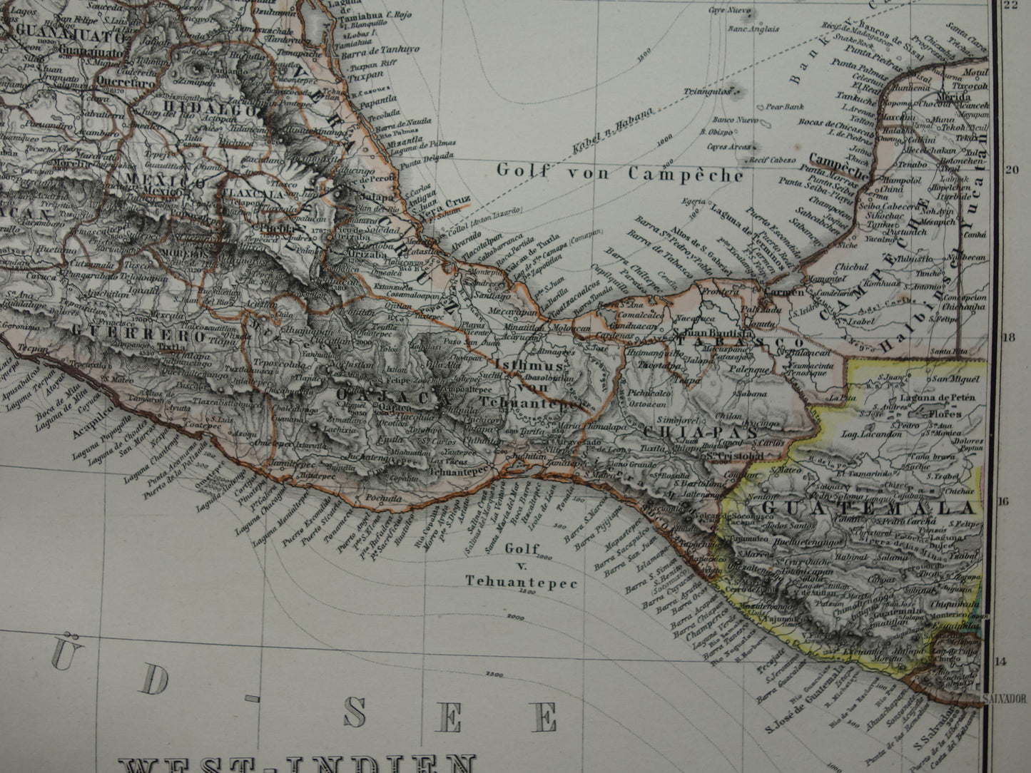 MEXICO oude handgekleurde landkaart van Mexico uit 1886 originele antieke kaart met jaartal