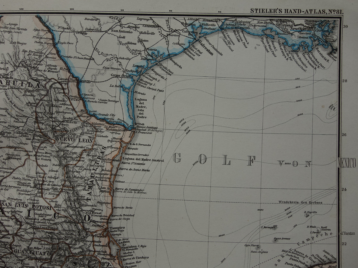 MEXICO oude handgekleurde landkaart van Mexico uit 1886 originele antieke kaart met jaartal