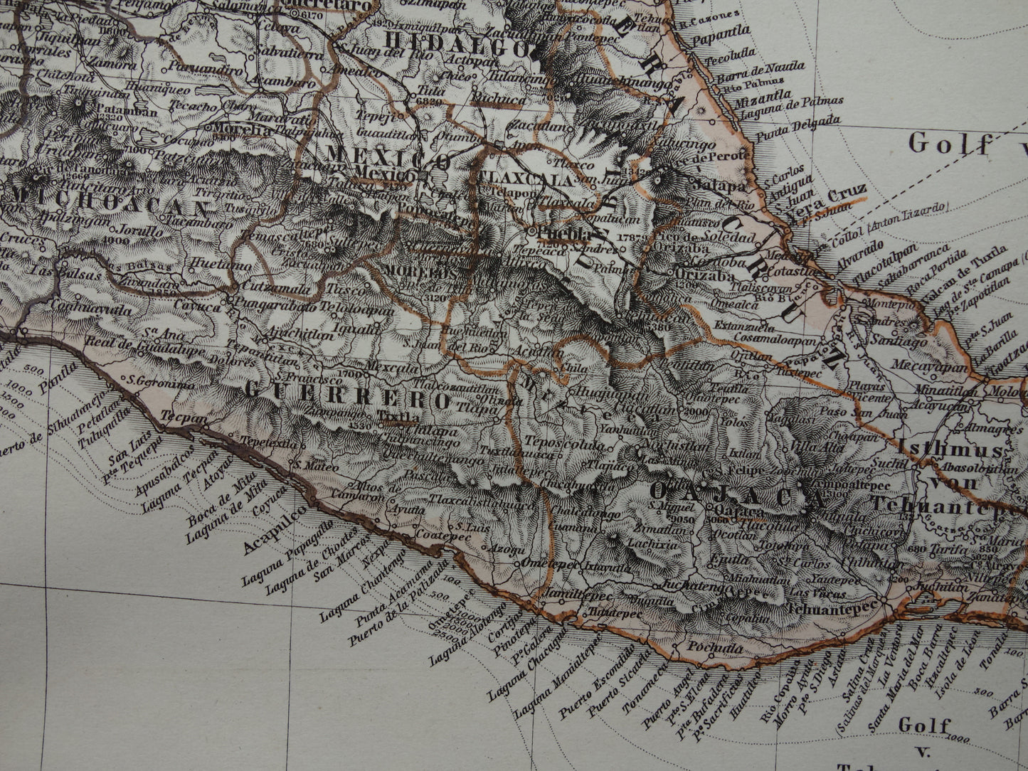 MEXICO oude handgekleurde landkaart van Mexico uit 1886 originele antieke kaart met jaartal