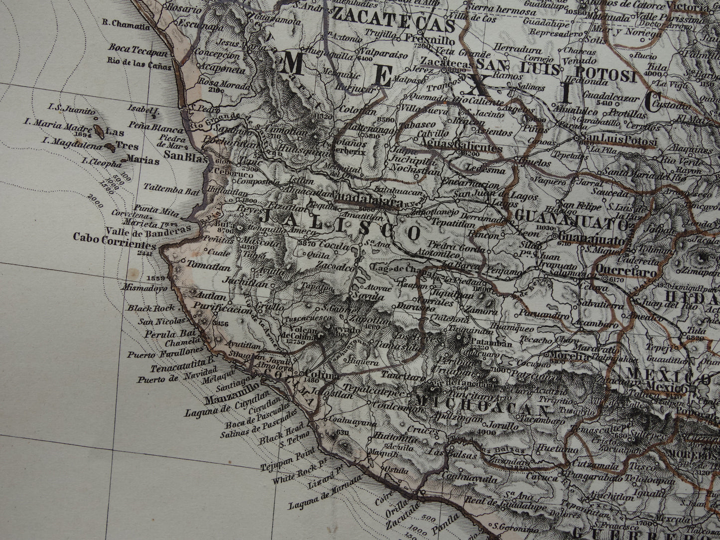 MEXICO oude handgekleurde landkaart van Mexico uit 1886 originele antieke kaart met jaartal