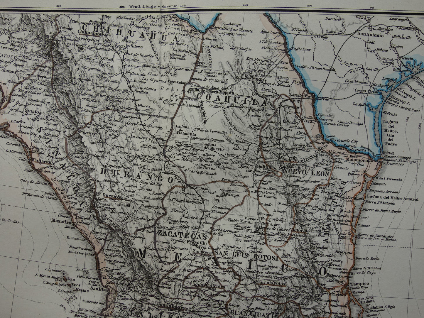 MEXICO oude handgekleurde landkaart van Mexico uit 1886 originele antieke kaart met jaartal