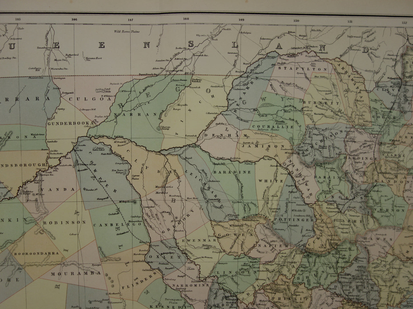 New South Wales Australië oude kaart 1890 originele antieke Engelse landkaart NSW Sydney poster