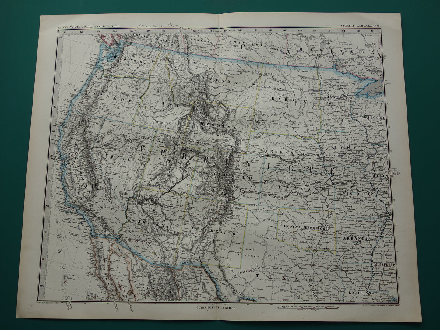 Verenigde Staten oude kaart uit 1886 originele antieke poster print van Amerikaanse westkust gedetailleerde vintage kaarten San Francisco Los Angeles Californië
