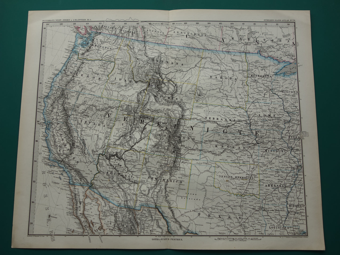 Verenigde Staten oude kaart uit 1886 originele antieke poster print van Amerikaanse westkust gedetailleerde vintage kaarten San Francisco Los Angeles Californië