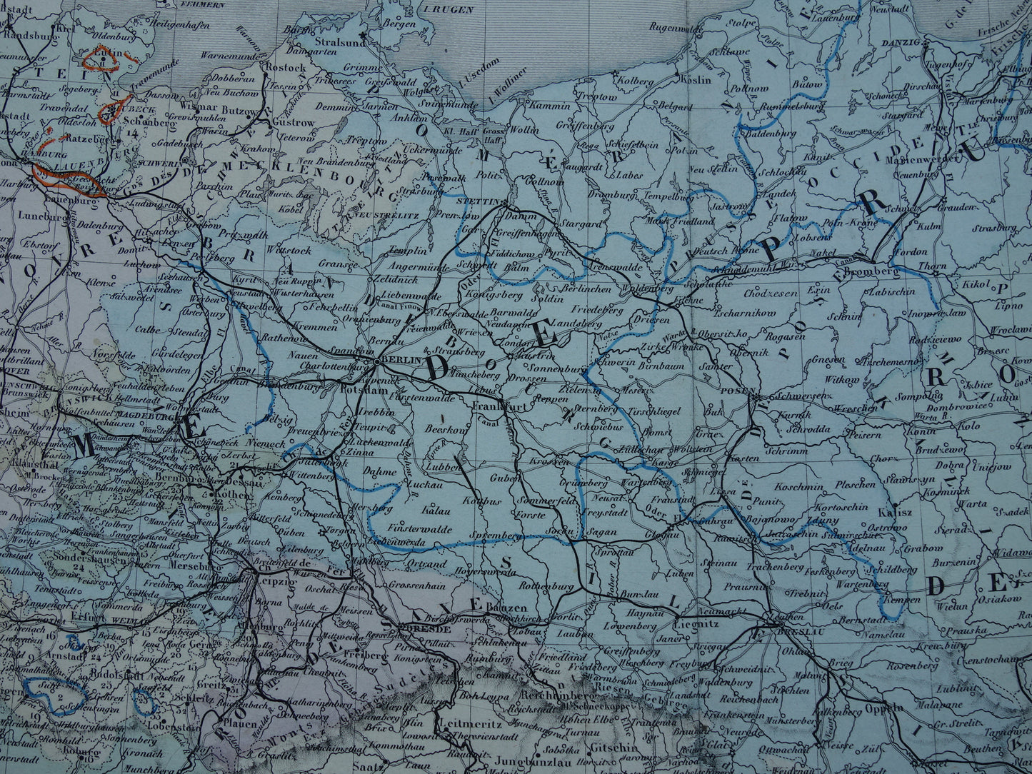 DUITSLAND Grote antieke landkaart van het Duitse Rijk Pruissen 1858 originele oude kaart Centraal Europa met Oostenrijk-Hongarije te koop