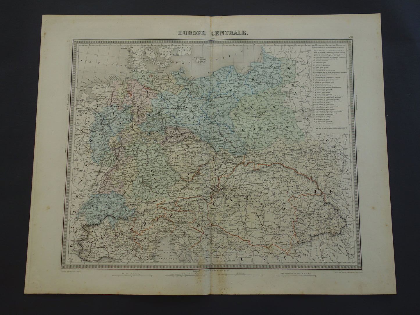 DUITSLAND Grote antieke landkaart van het Duitse Rijk Pruissen 1858 originele oude kaart Centraal Europa met Oostenrijk-Hongarije te koop