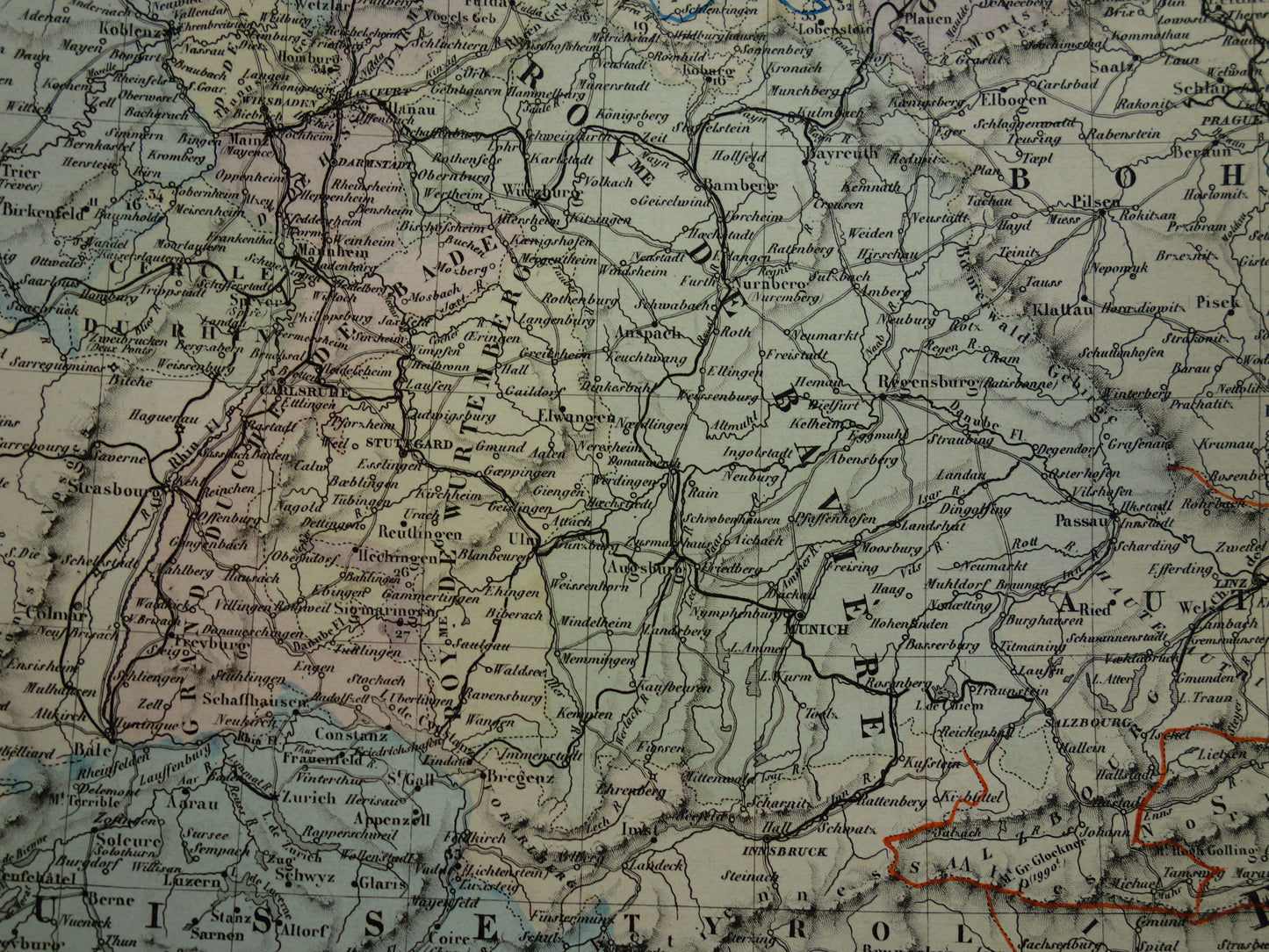 DUITSLAND Grote antieke landkaart van het Duitse Rijk Pruissen 1858 originele oude kaart Centraal Europa met Oostenrijk-Hongarije te koop