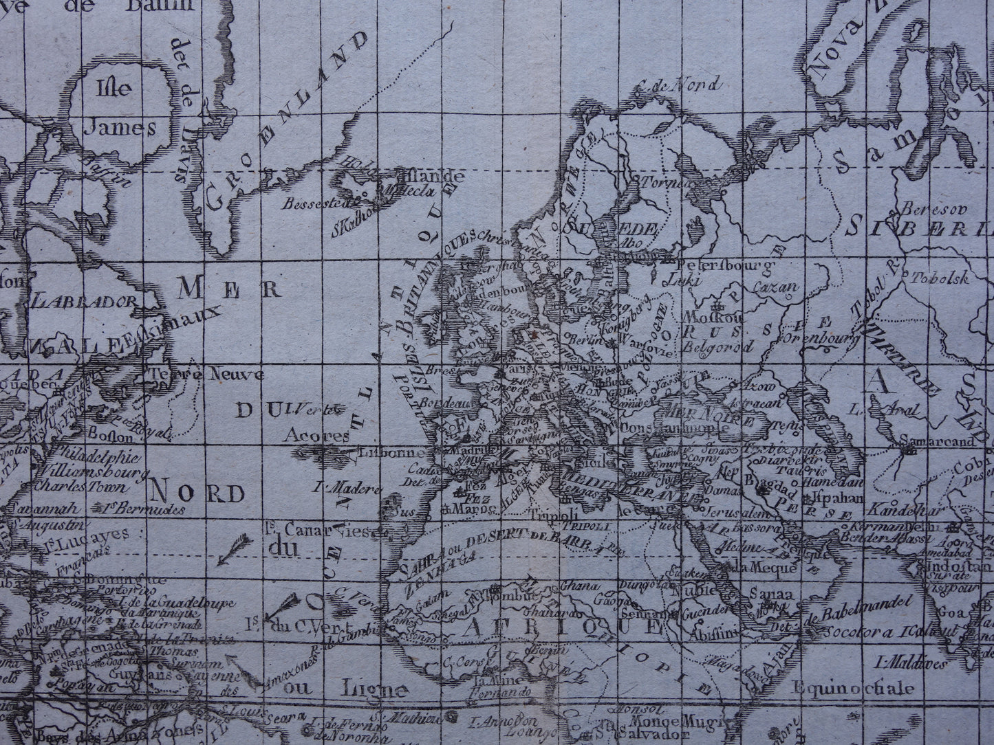 1780 Oude Wereldkaart Originele antieke kaart van de wereld van Raynal Bonne