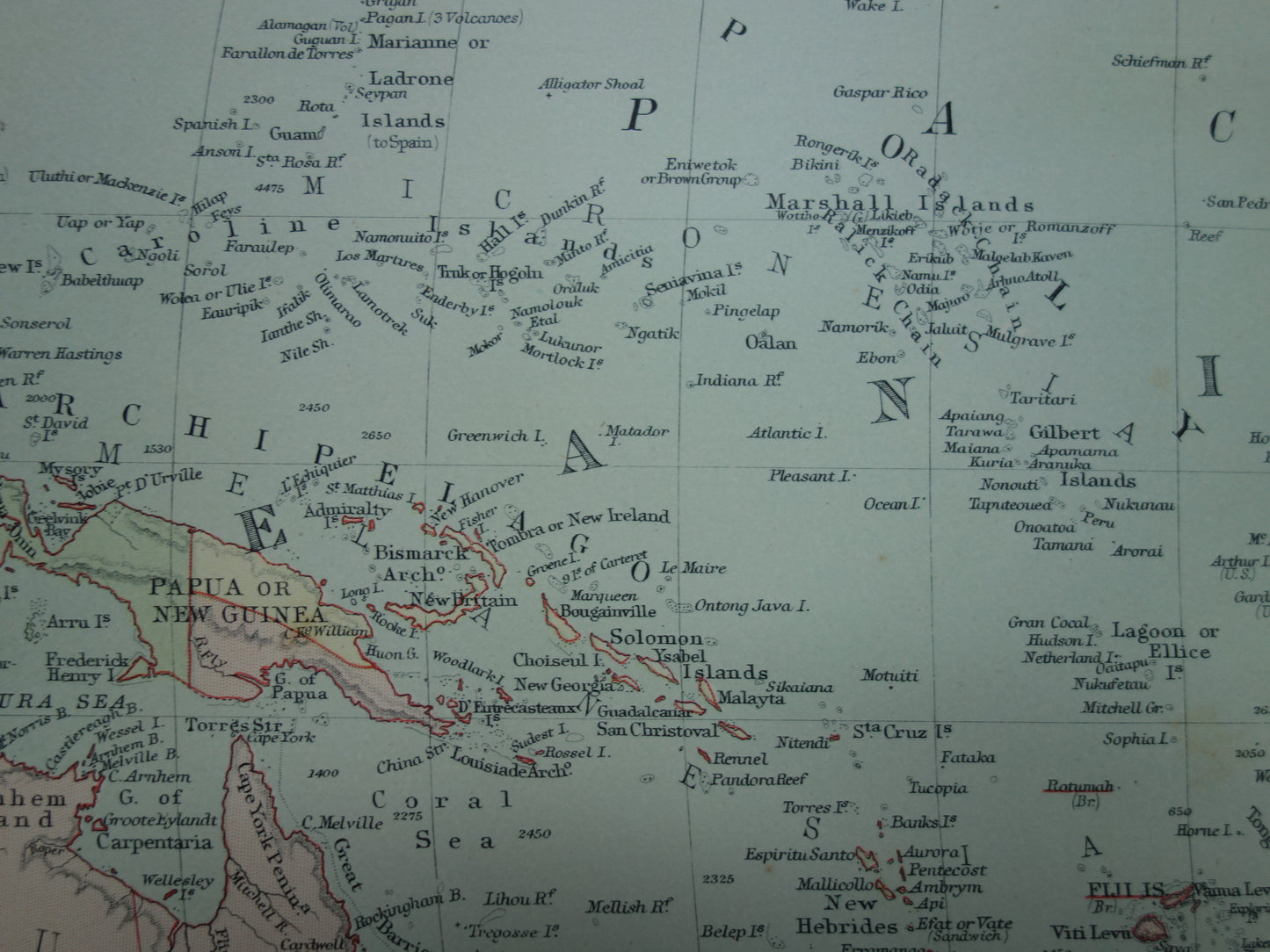 OCEANIË Grote oude kaart van Oceanië Grote Oceaan originele antieke Engelse landkaart Indonesië Australië