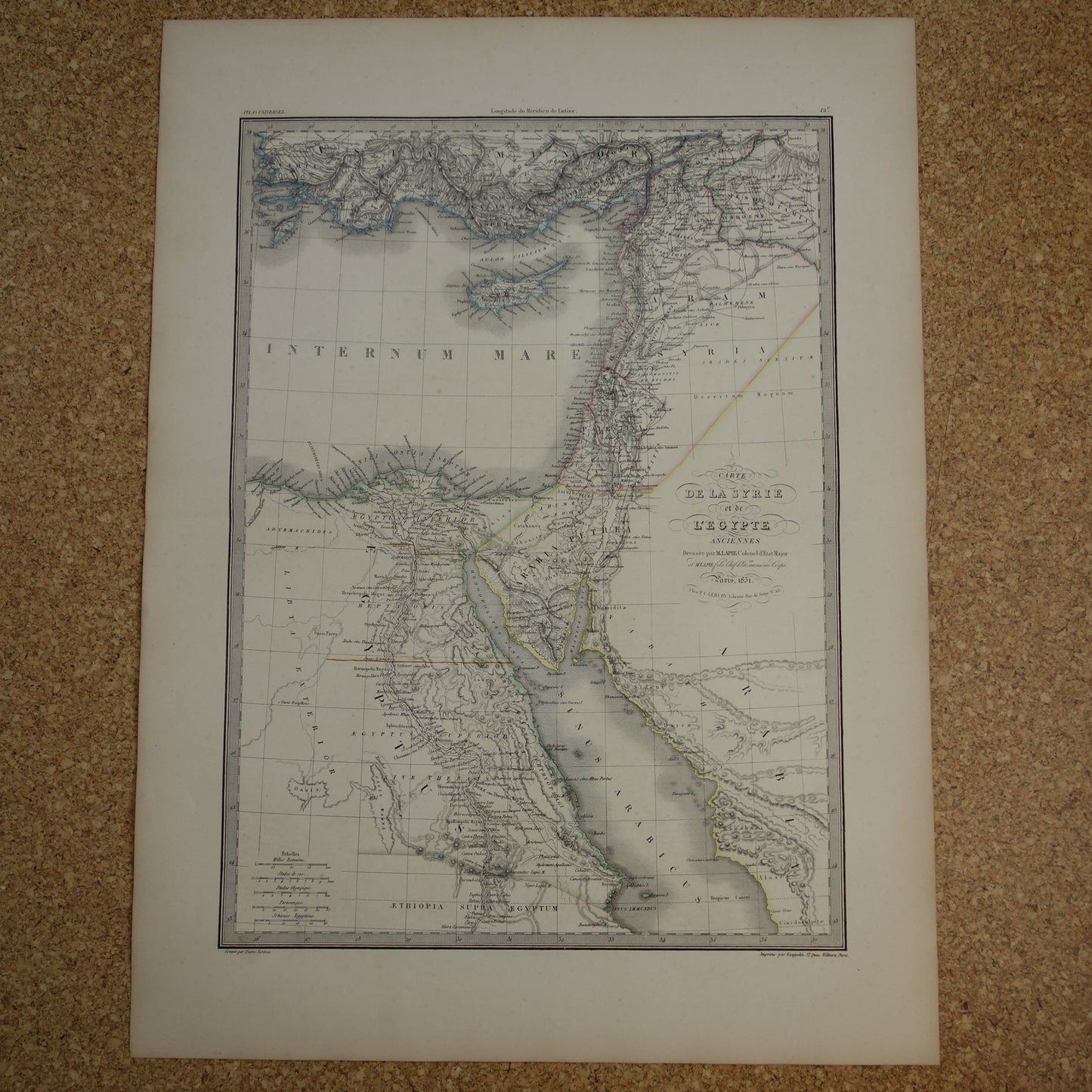 Historische kaart van Syrië Palestina Egypte in de klassieke oudheid uit 1851 originele antieke Franse handgekleurde landkaart midden-oosten