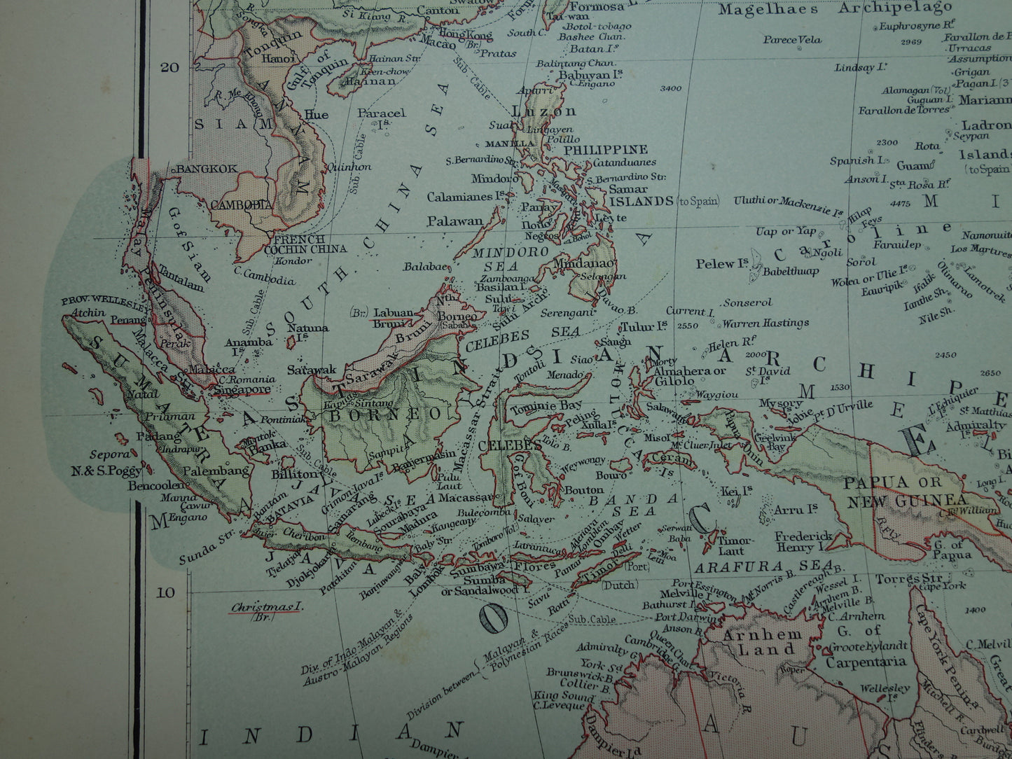 OCEANIË Grote oude kaart van Oceanië Grote Oceaan originele antieke Engelse landkaart Indonesië Australië