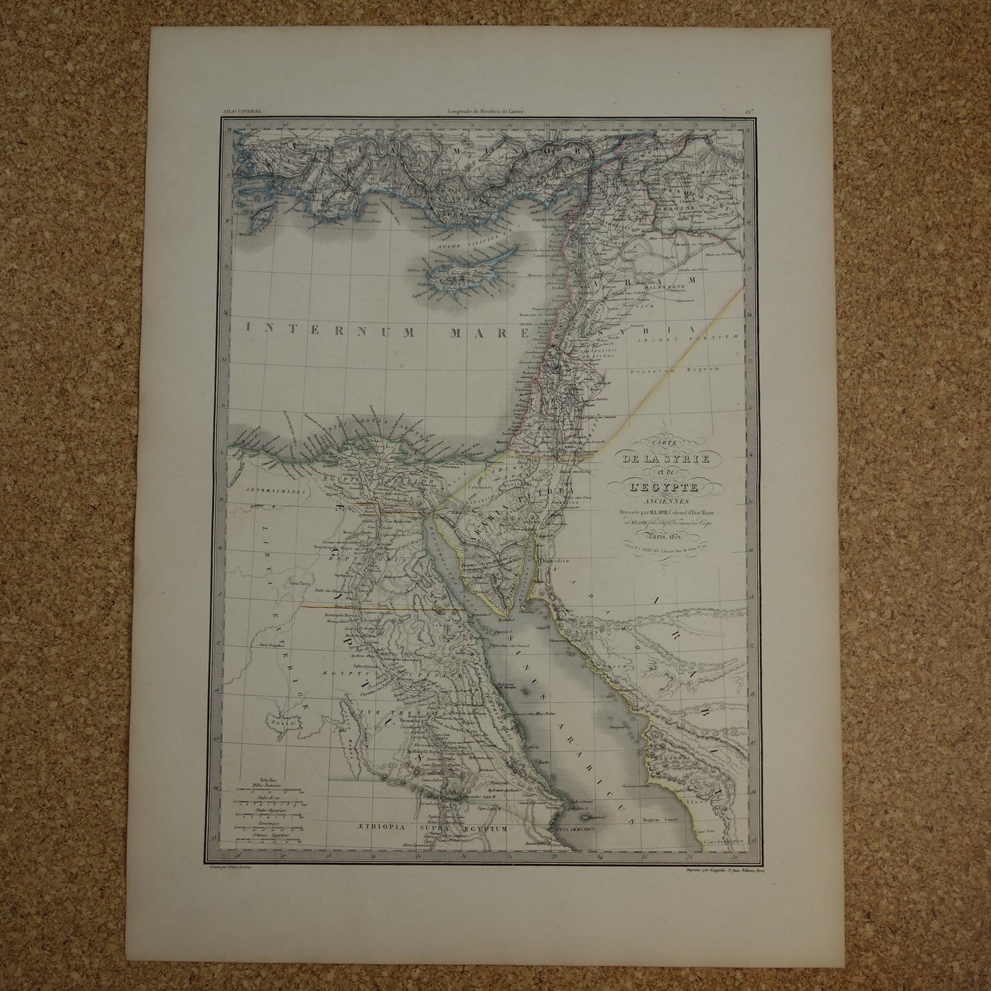 Historische kaart van Syrië Palestina Egypte in de klassieke oudheid uit 1851 originele antieke Franse handgekleurde landkaart midden-oosten