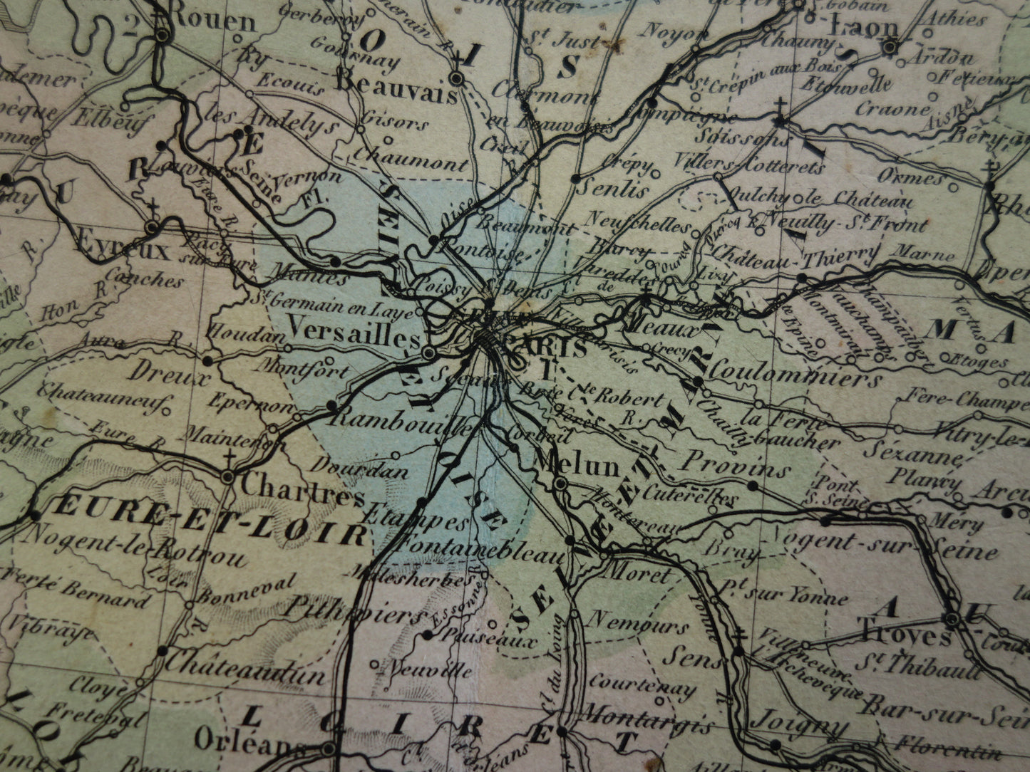 FRANKRIJK Grote antieke kaart departementen in Frankrijk 1858 originele oude landkaart