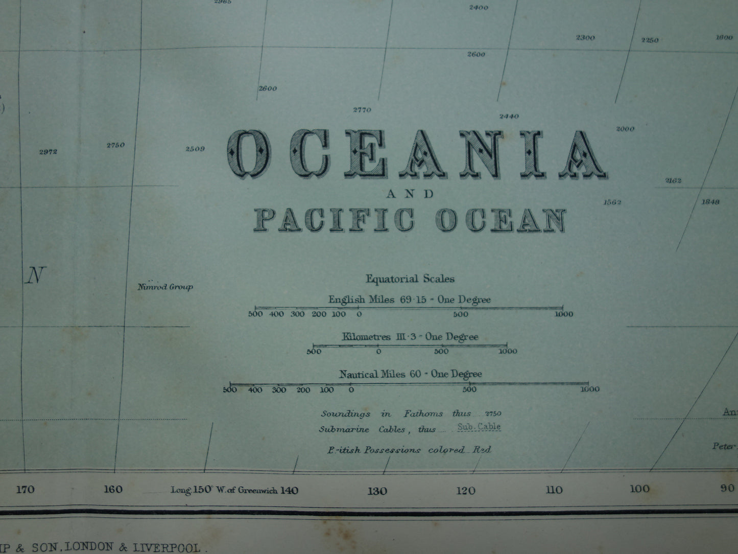 OCEANIË Grote oude kaart van Oceanië Grote Oceaan originele antieke Engelse landkaart Indonesië Australië