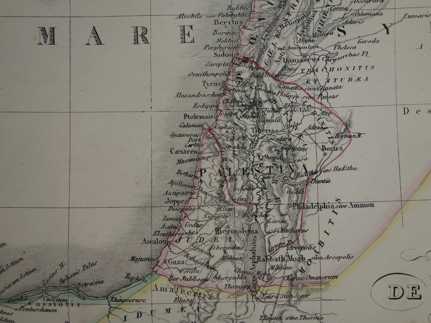 Historische kaart van Syrië Palestina Egypte in de klassieke oudheid uit 1851 originele antieke Franse handgekleurde landkaart midden-oosten