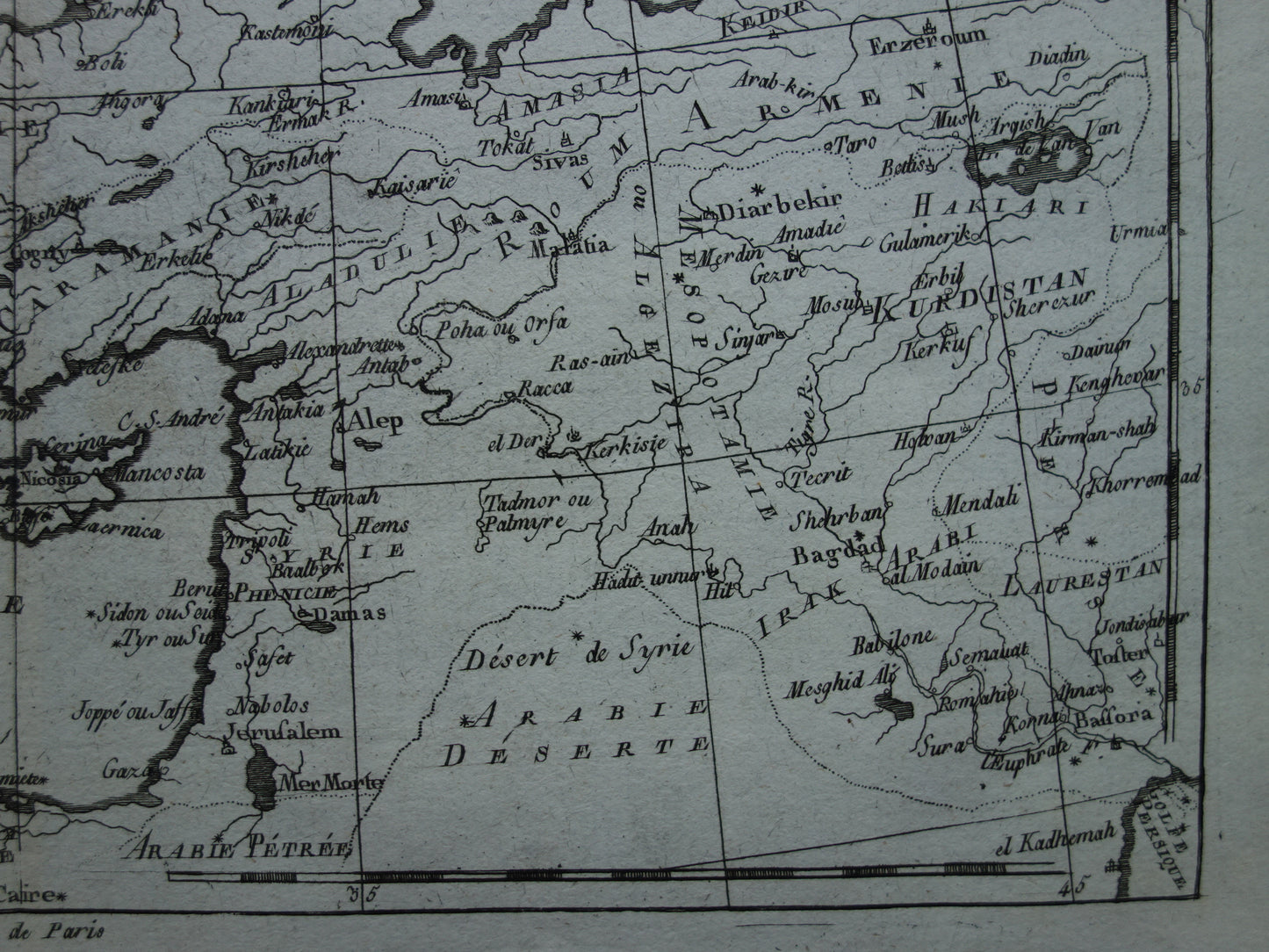 1780 Oude kaart van Ottomaanse Rijk Originele Antieke landkaart Turkije - Raynal Bonne La Turquie d'Europe et celle d'Asie hors la partie situee dans l'Arabie