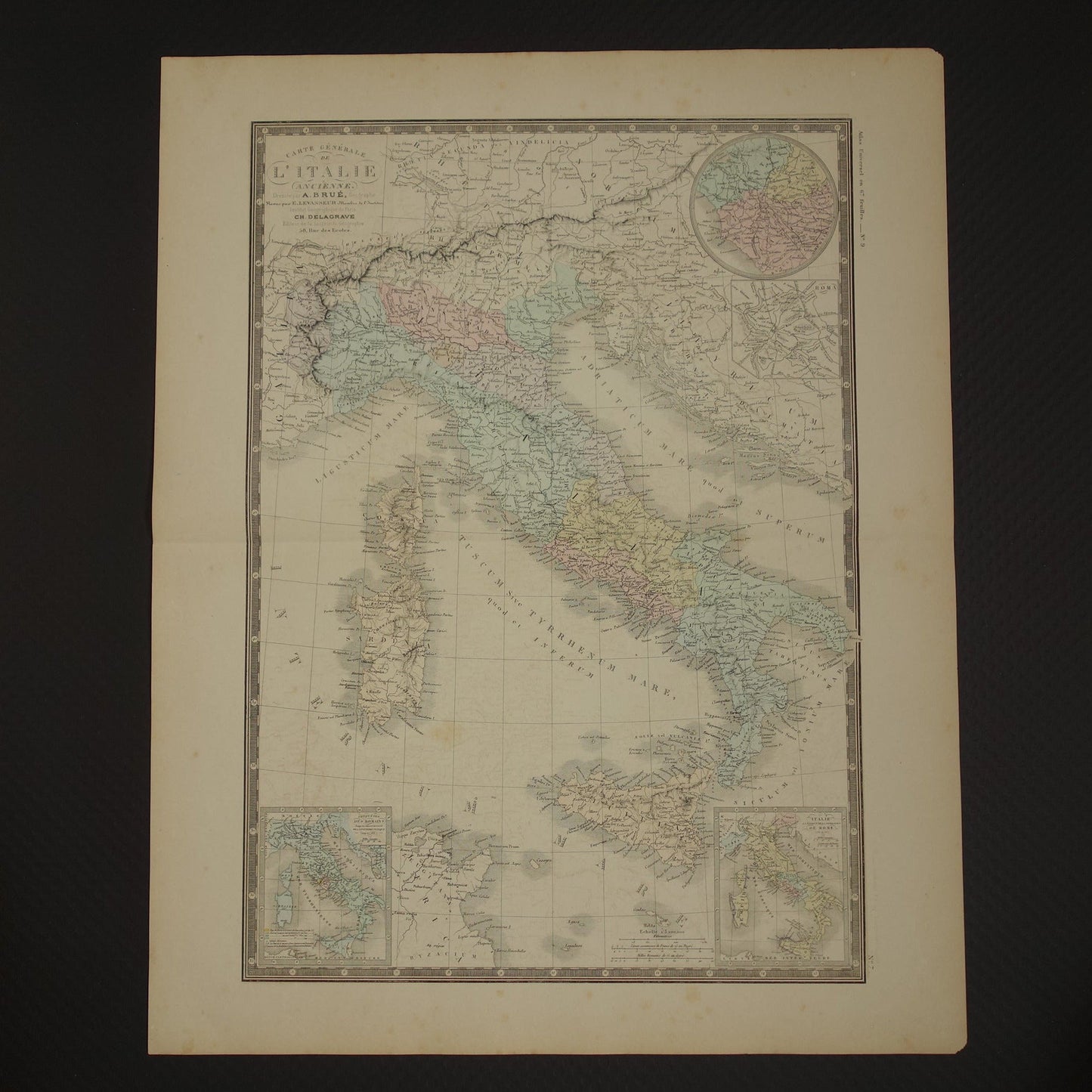 ITALIE grote oude Franse kaart van Italië in de klassieke oudheid uit 1875 originele antieke handgekleurde landkaart