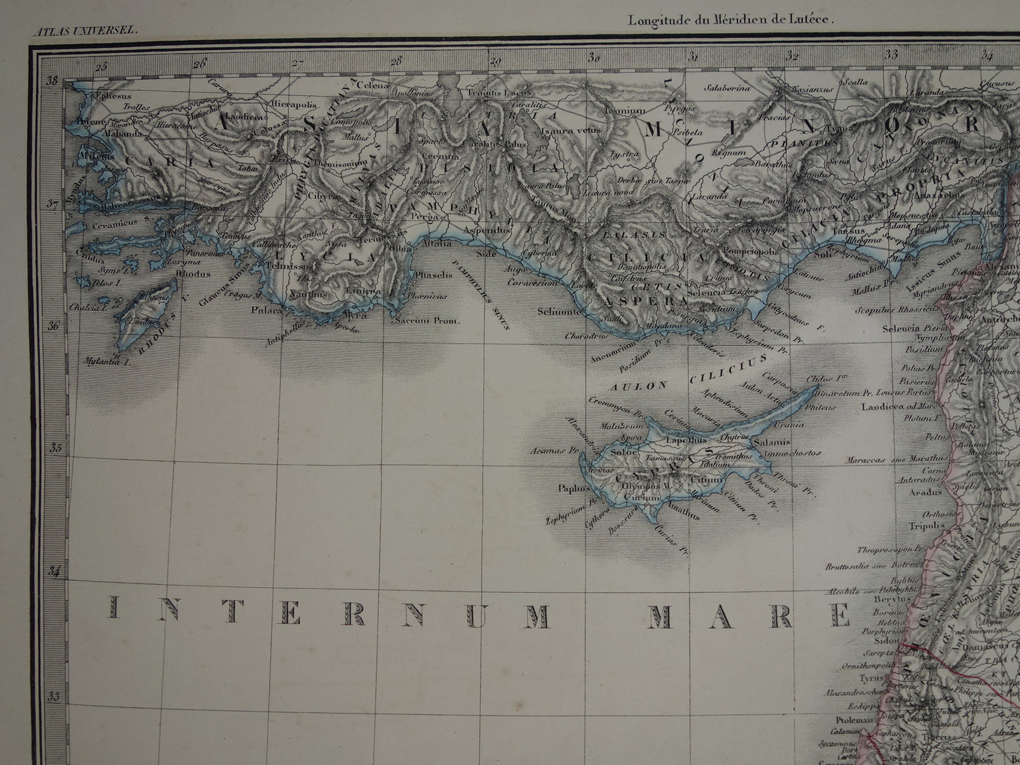 Historische kaart van Syrië Palestina Egypte in de klassieke oudheid uit 1851 originele antieke Franse handgekleurde landkaart midden-oosten