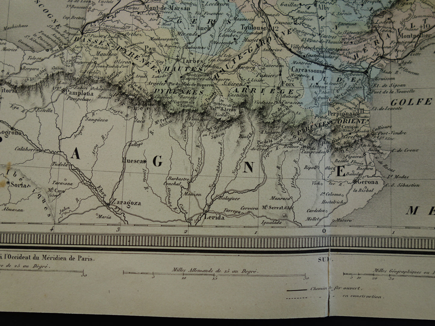 FRANKRIJK Grote antieke kaart departementen in Frankrijk 1858 originele oude landkaart
