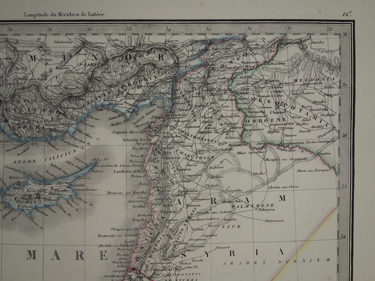 Historische kaart van Syrië Palestina Egypte in de klassieke oudheid uit 1851 originele antieke Franse handgekleurde landkaart midden-oosten