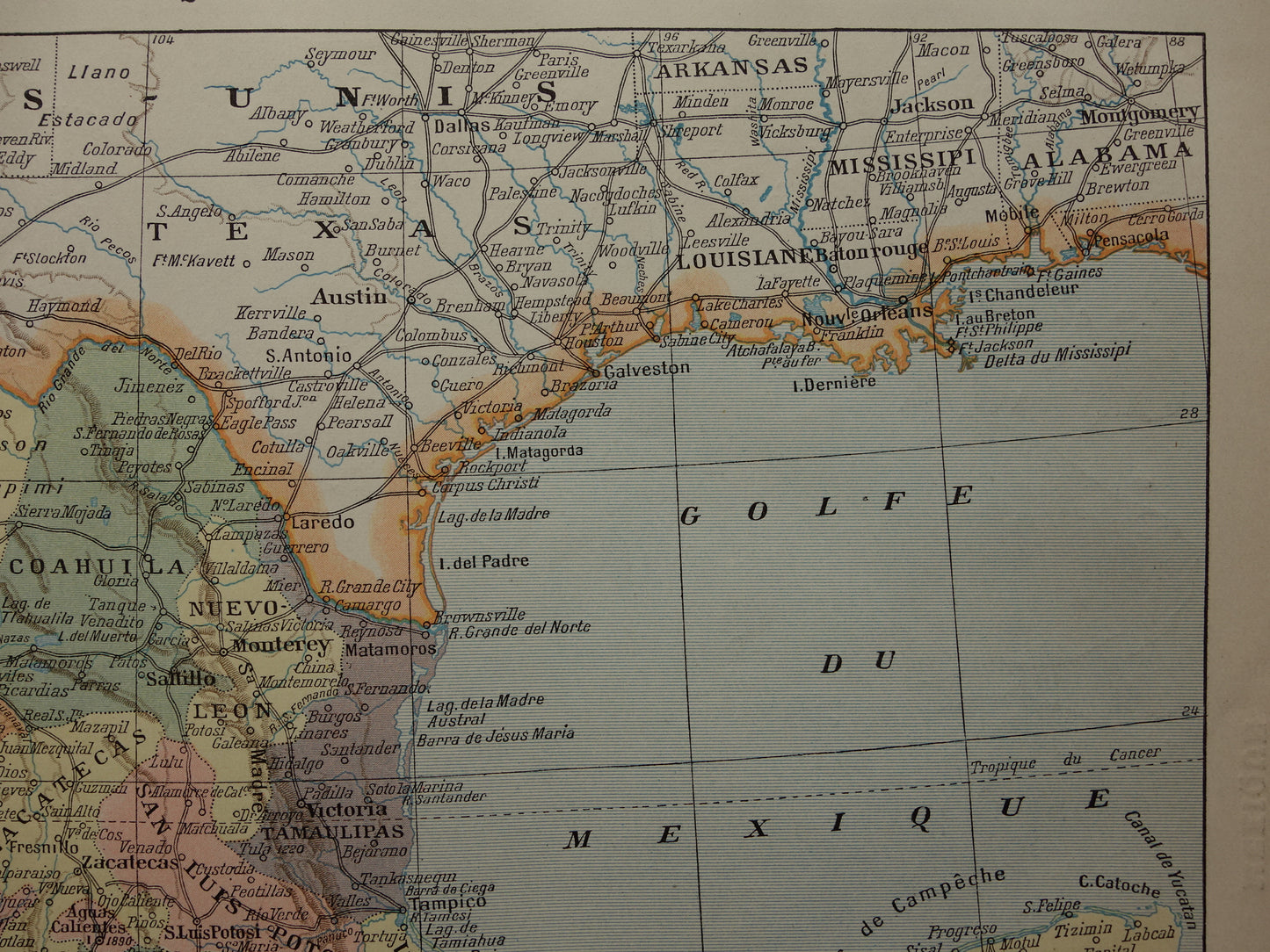 Mexico Oude kaart van Mexico uit 1902 Originele antieke landkaart vintage print