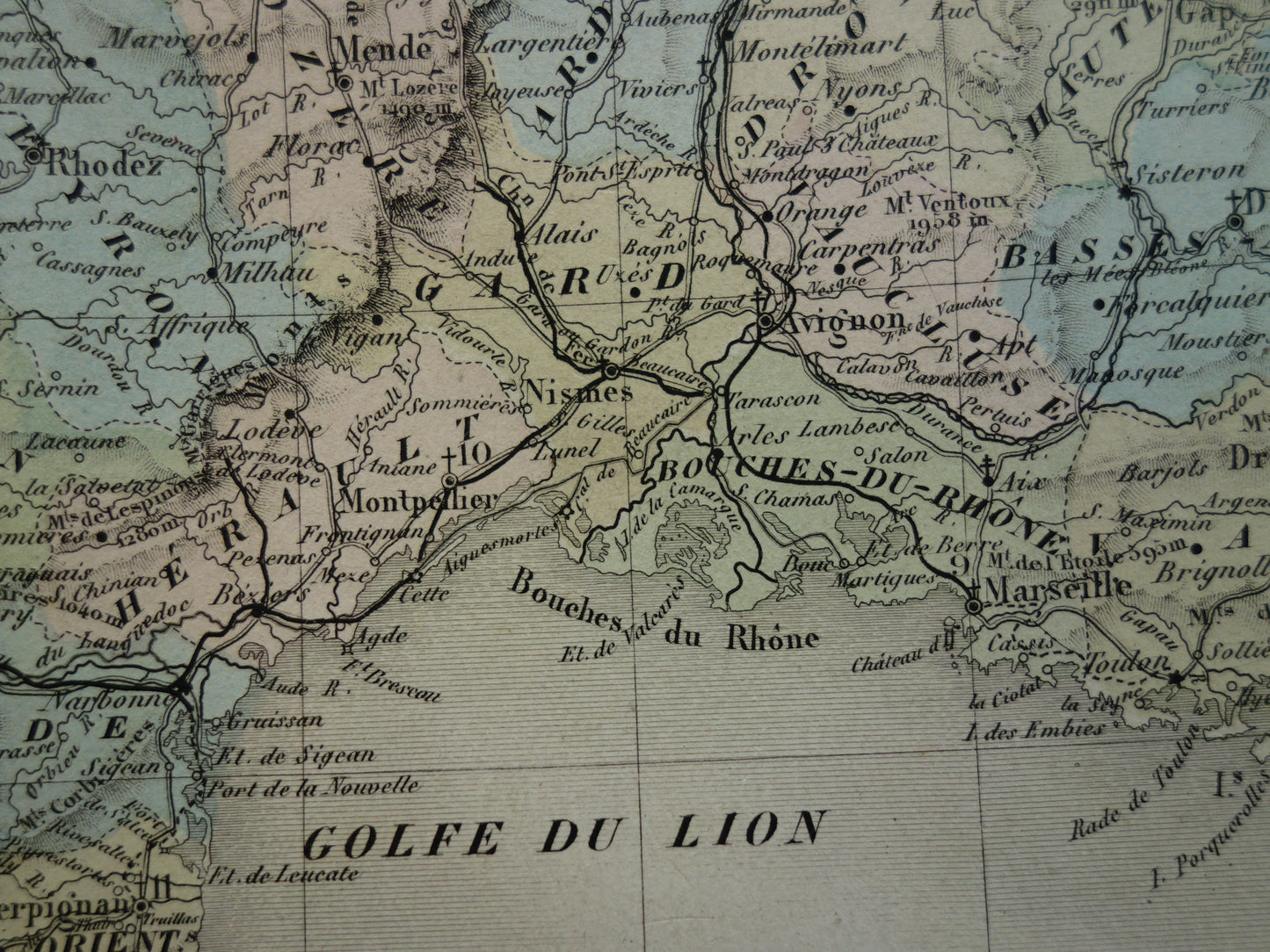 FRANKRIJK Grote antieke kaart departementen in Frankrijk 1858 originele oude landkaart