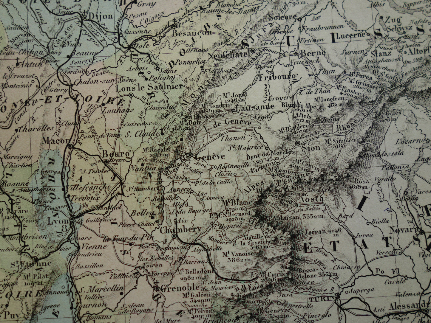 FRANKRIJK Grote antieke kaart departementen in Frankrijk 1858 originele oude landkaart