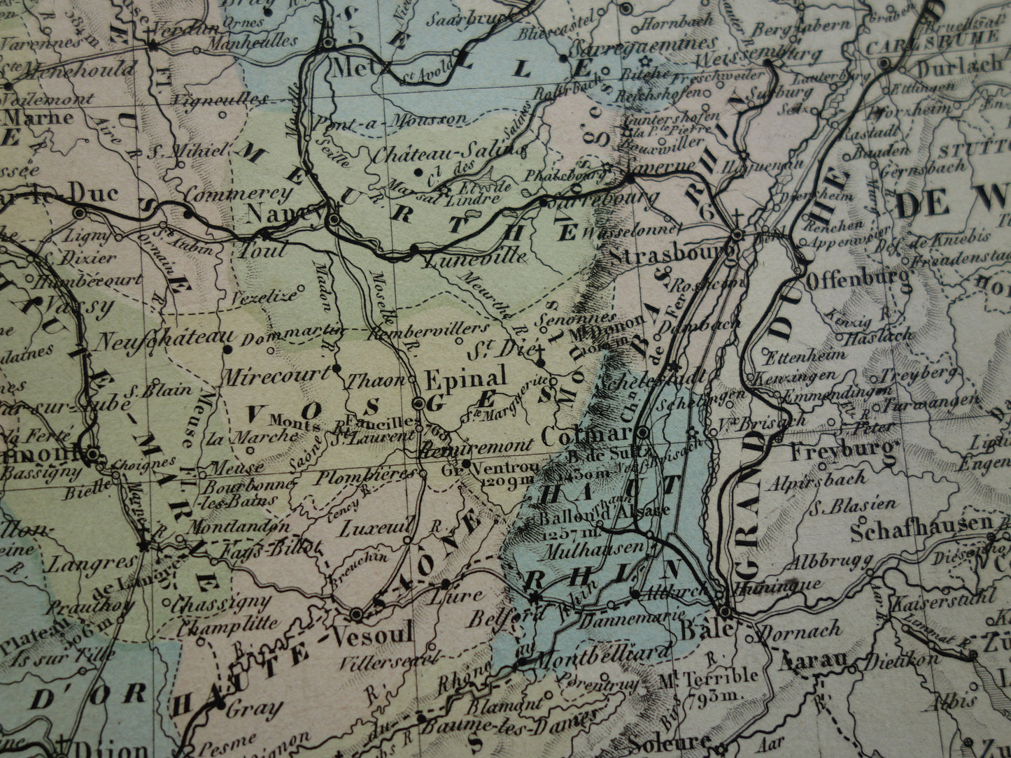 FRANKRIJK Grote antieke kaart departementen in Frankrijk 1858 originele oude landkaart