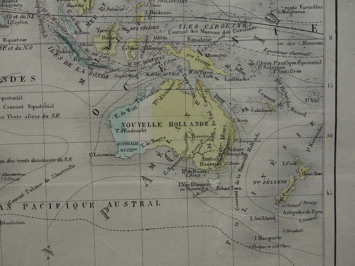 Oude wereldkaart uit 1858 originele antieke handgekleurde Franse landkaart