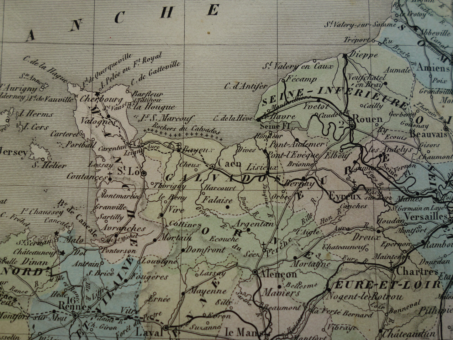 FRANKRIJK Grote antieke kaart departementen in Frankrijk 1858 originele oude landkaart