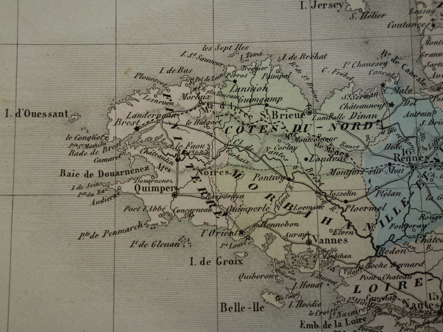 FRANKRIJK Grote antieke kaart departementen in Frankrijk 1858 originele oude landkaart