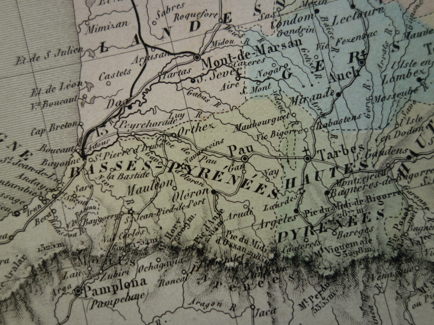 FRANKRIJK Grote antieke kaart departementen in Frankrijk 1858 originele oude landkaart