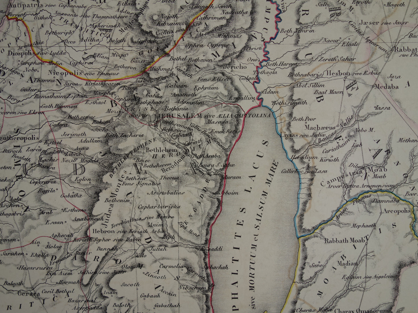 Oude kaart van Palestina in de klassieke oudheid uit 1851 originele antieke Franse handgekleurde landkaart Heilige Land Jeruzalem