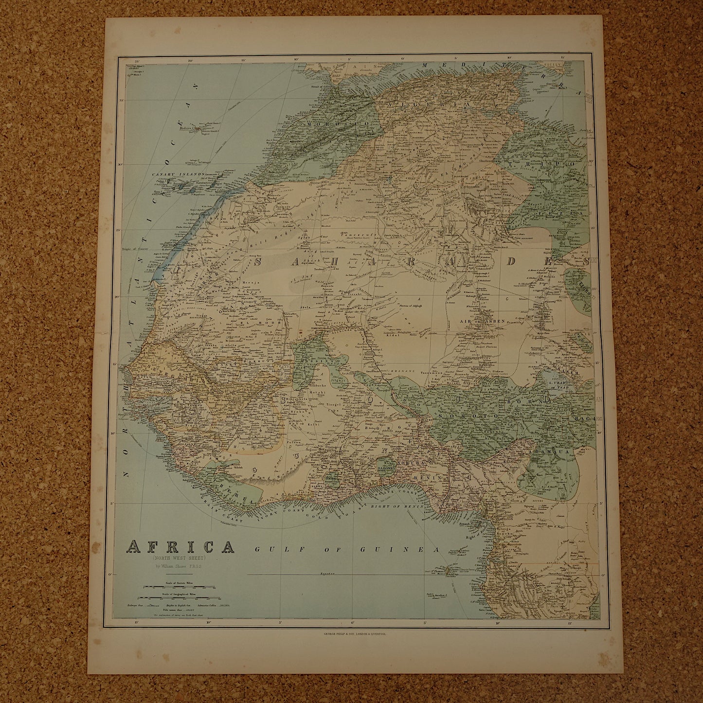 AFRIKA antieke kaart van Noord-Westen van Afrika 130+ jaar oude landkaart van Sahara Marokko Algerije Nigeria Grote originele vintage kaarten