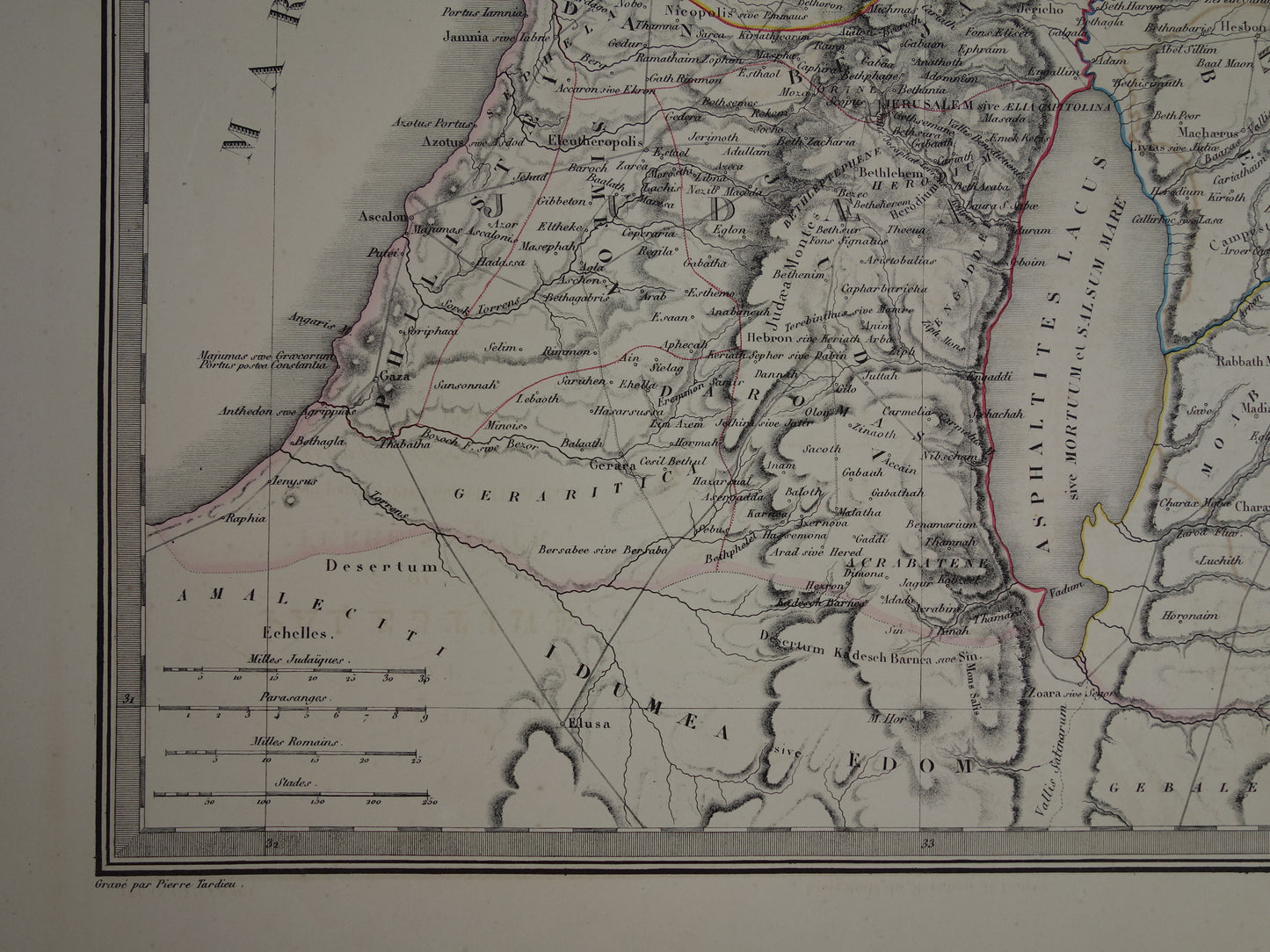 Oude kaart van Palestina in de klassieke oudheid uit 1851 originele antieke Franse handgekleurde landkaart Heilige Land Jeruzalem