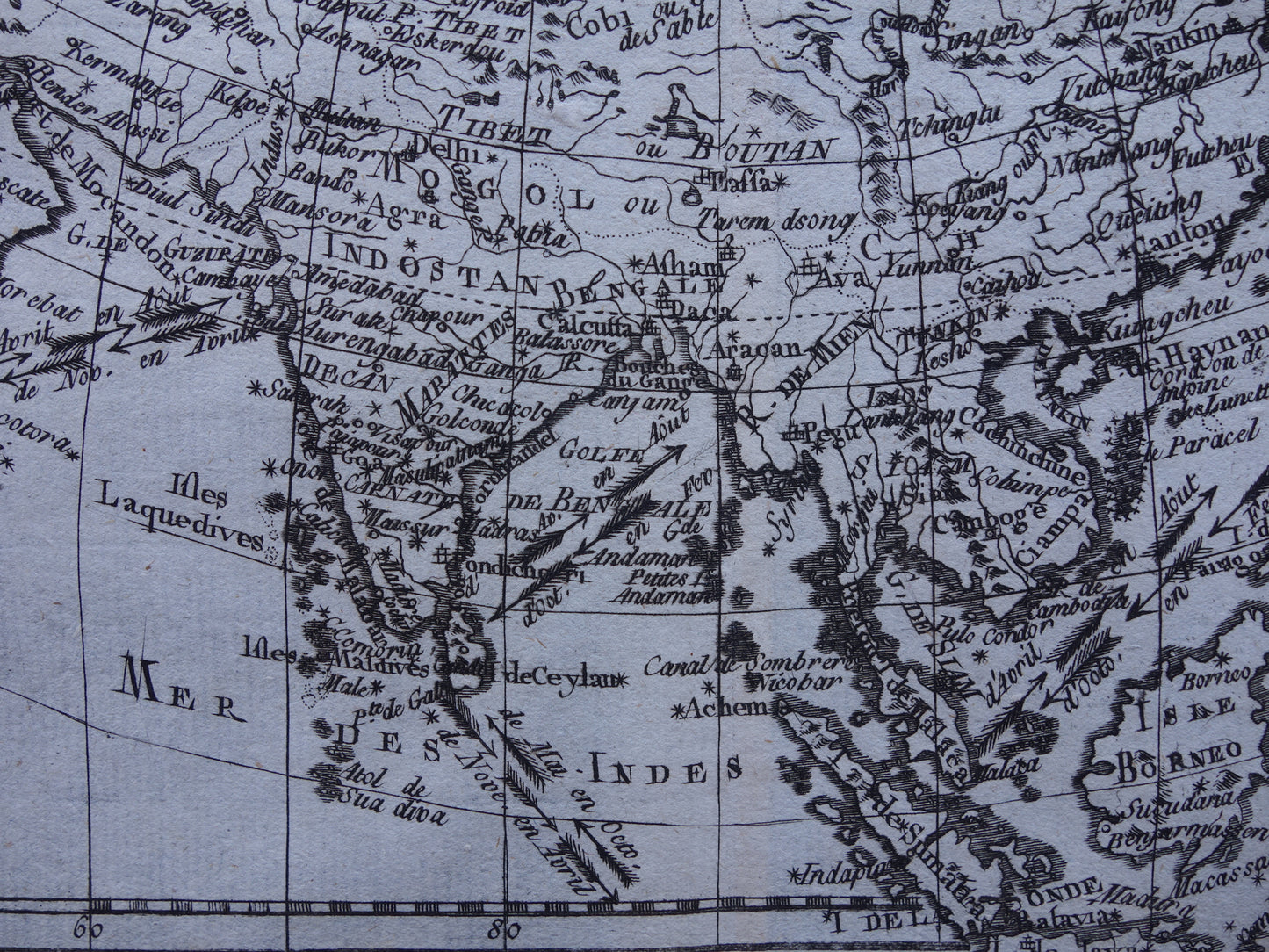 1780 Oude kaart van Azië Originele Antieke landkaart - Raynal Bonne L'Asie