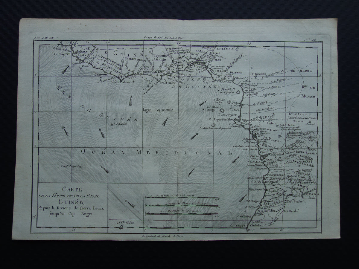 Alte Karte von Westafrika aus dem Jahr 1780, Originale antike Karte des Golfs von Guinea, Gabun, Kamerun - Raynal Bonne