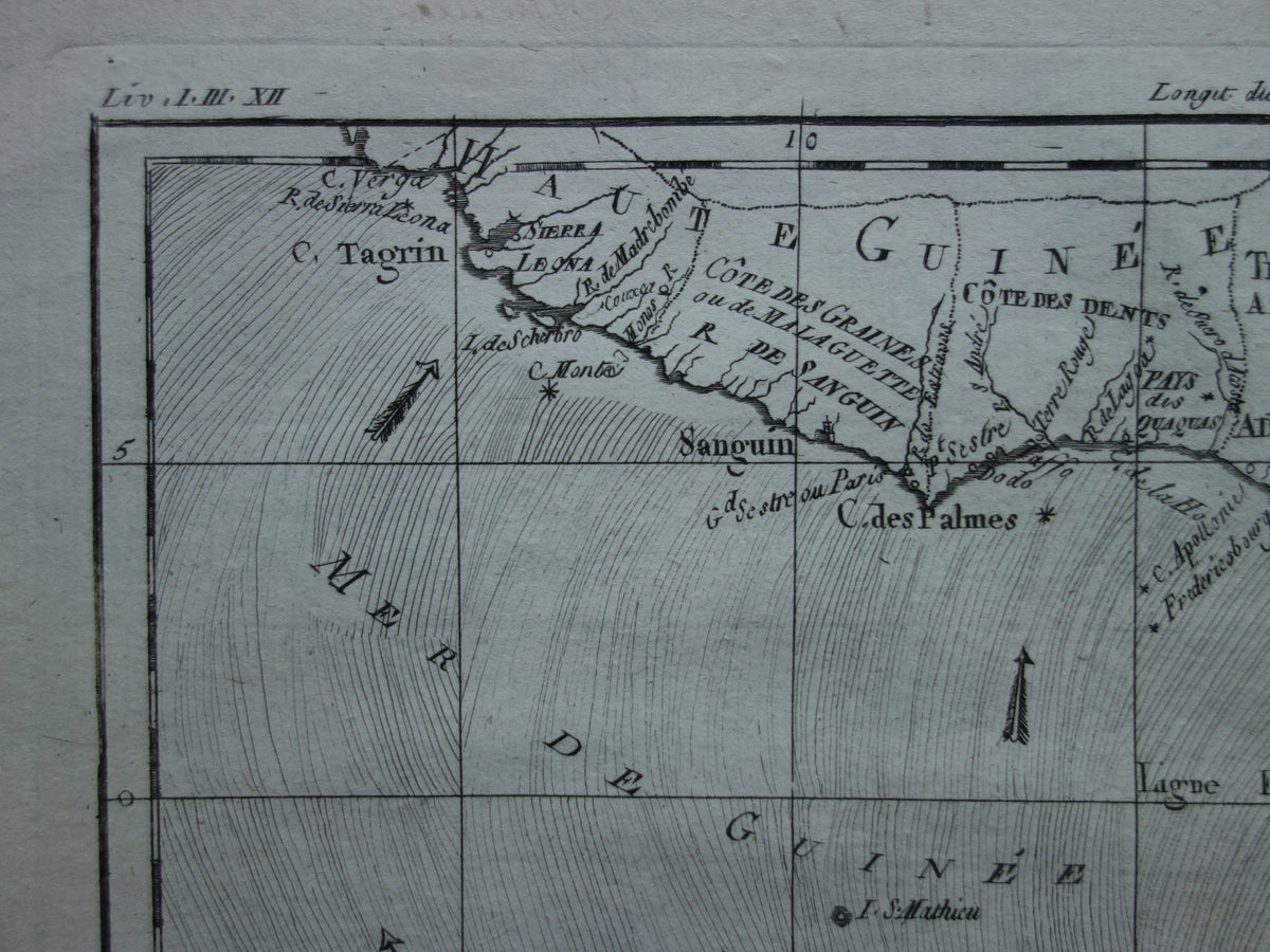 Alte Karte von Westafrika aus dem Jahr 1780, Originale antike Karte des Golfs von Guinea, Gabun, Kamerun - Raynal Bonne