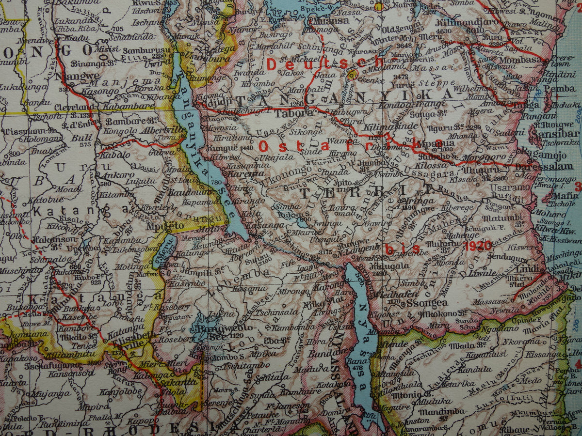 Old map of Southern Africa in 1928 original historical map of South Africa Madagascar Angola Namibia Botswana Tanzania Congo Mozambique Zambia