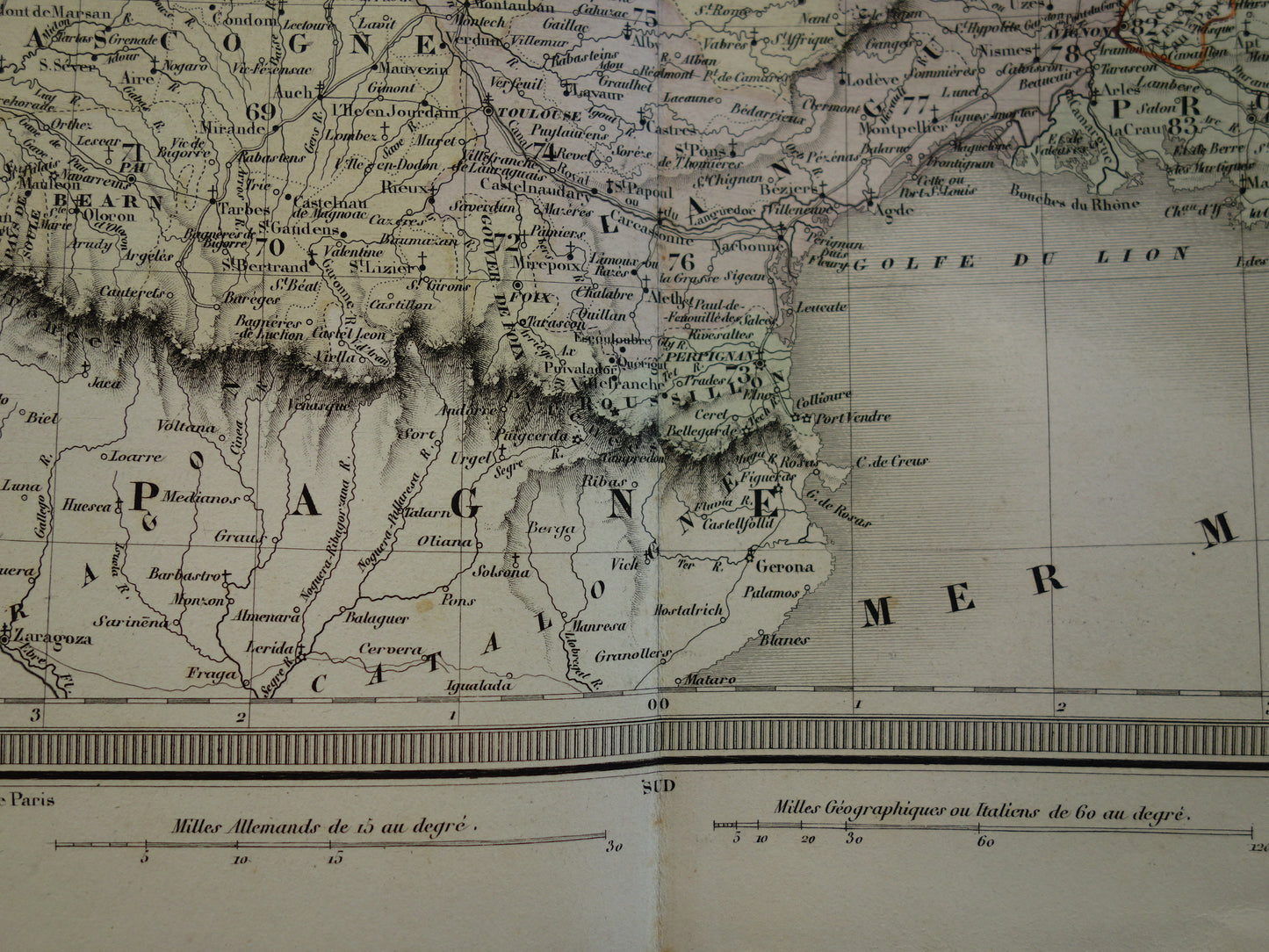 FRANKRIJK Antieke kaart van provincies in Frankrijk uit 1858 originele grote oude handgekleurde Franse landkaart