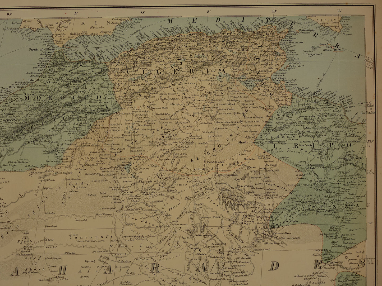 AFRIKA antieke kaart van Noord-Westen van Afrika 130+ jaar oude landkaart van Sahara Marokko Algerije Nigeria Grote originele vintage kaarten