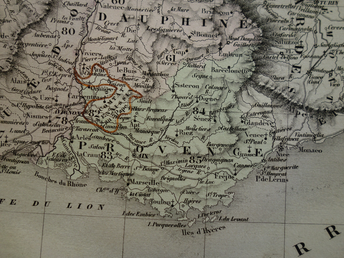 FRANKRIJK Antieke kaart van provincies in Frankrijk uit 1858 originele grote oude handgekleurde Franse landkaart