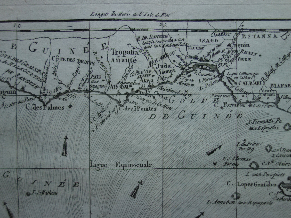 Alte Karte von Westafrika aus dem Jahr 1780, Originale antike Karte des Golfs von Guinea, Gabun, Kamerun - Raynal Bonne