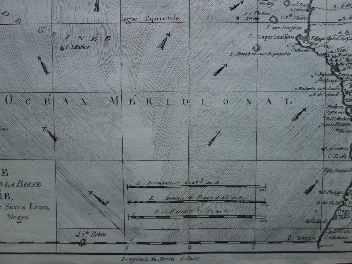Alte Karte von Westafrika aus dem Jahr 1780, Originale antike Karte des Golfs von Guinea, Gabun, Kamerun - Raynal Bonne