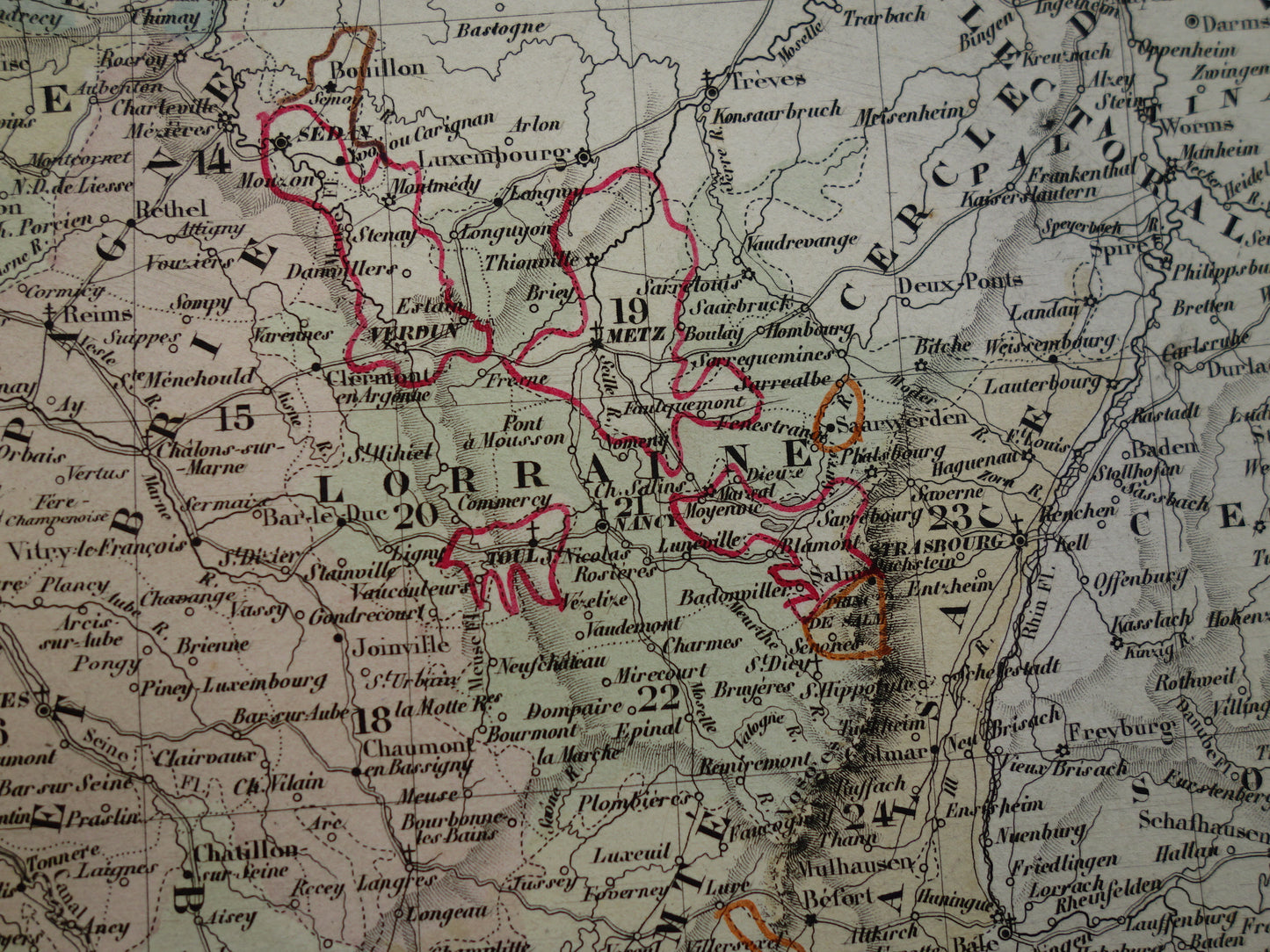 FRANKRIJK Antieke kaart van provincies in Frankrijk uit 1858 originele grote oude handgekleurde Franse landkaart