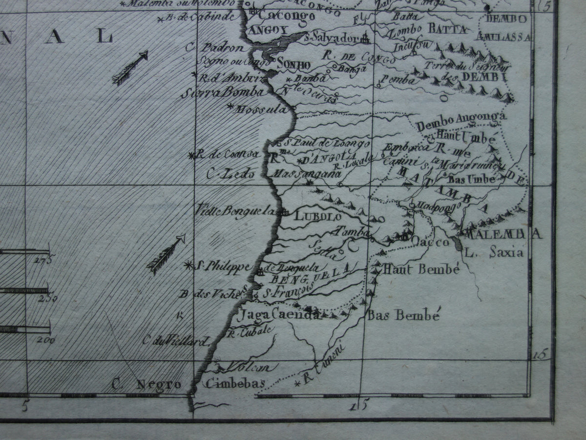 Alte Karte von Westafrika aus dem Jahr 1780, Originale antike Karte des Golfs von Guinea, Gabun, Kamerun - Raynal Bonne