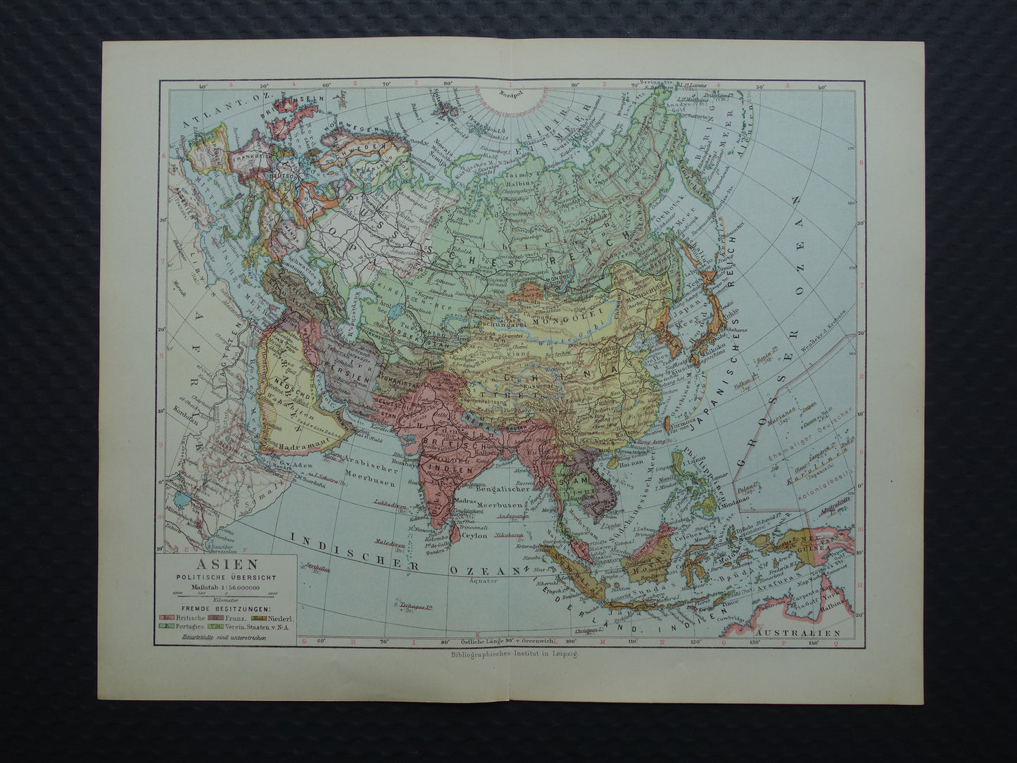 AZIË oude kaart Set van 2 originele vintage landkaarten 1926 Politieke en Fysieke kaart continent