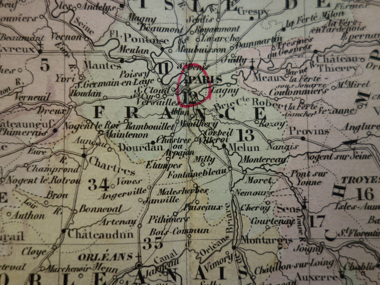FRANKRIJK Antieke kaart van provincies in Frankrijk uit 1858 originele grote oude handgekleurde Franse landkaart