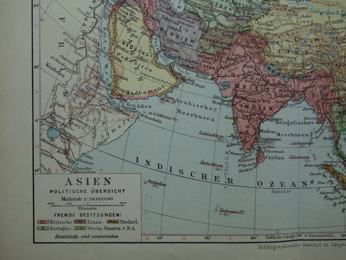 AZIË oude kaart Set van 2 originele vintage landkaarten 1926 Politieke en Fysieke kaart continent