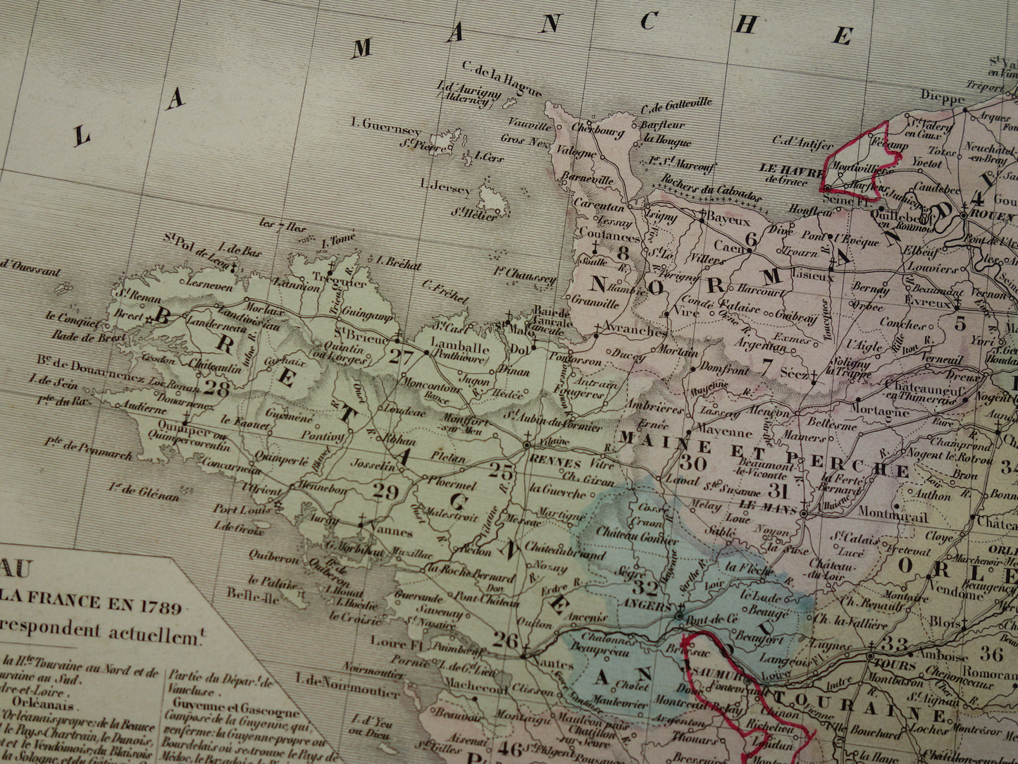 FRANKRIJK Antieke kaart van provincies in Frankrijk uit 1858 originele grote oude handgekleurde Franse landkaart